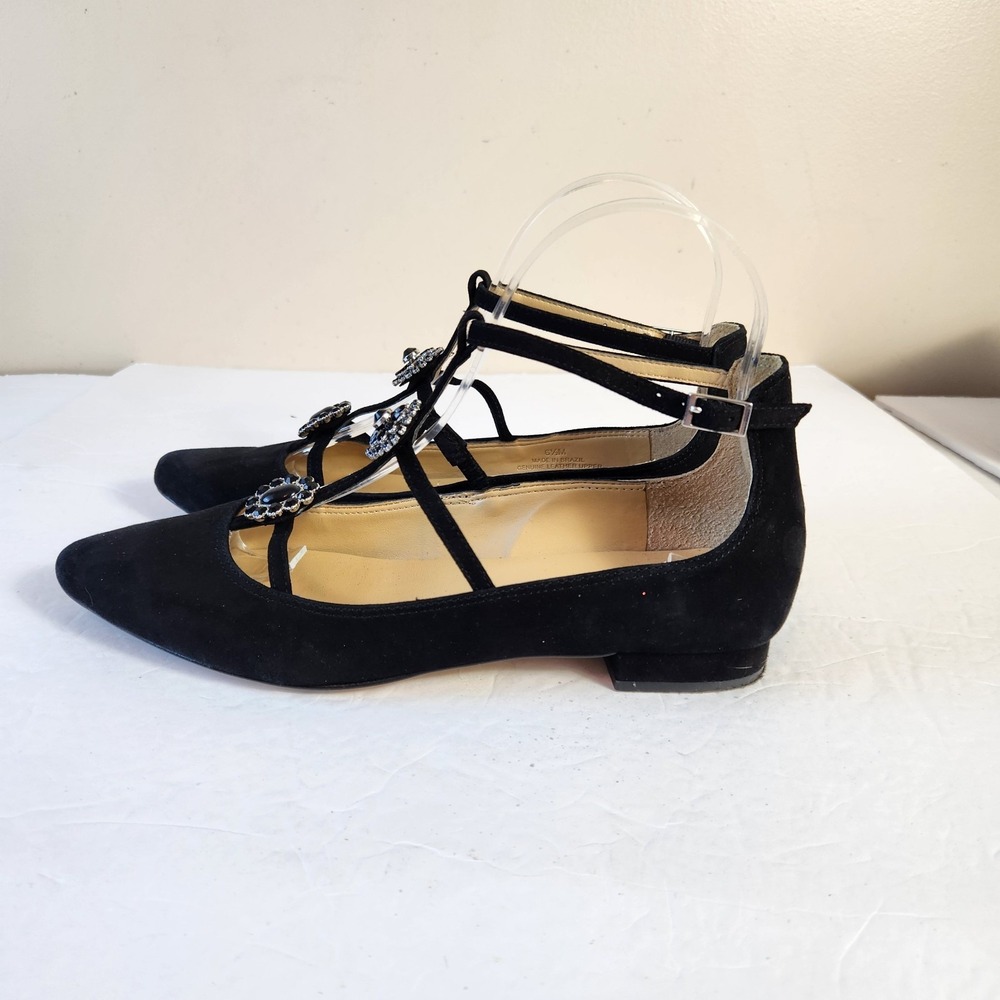 Talbots Womens Black Suede Edison Shoes Size 6.5 M Strappy Jewel Mary Jane Flats - Picture 9 of 16